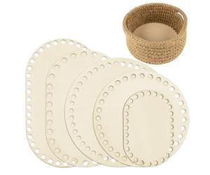 Prasacco Wooden Basket Bottom, 5 Pcs Oval and Round Blank Crochet Basket Base, DIY Weaving Knitting Craft Supplies for Home Decoration Storage