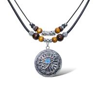 PRASATT - Ancient Egyptian Mythology Double Layer Eye of Horus Pendant Necklace for Men Women Blue Eyes Punk Party Hip Hop Amulet, Large, Alloy Steel, No Gemstone