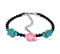 PRASATT Turtle Hemp or Starfish Style Bracelet or Anklet - Frangipani Flowers Hawaiian Bracelet Summer Beach Bracelets for Women, Mediam, Rubber, no gemstone