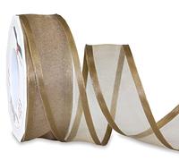 Prasent - Marseille Wired Organza Ribbon Taupe 40 mm Width, 25 m Length