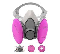 Prassia Reusable Face Cover Set for Painting,Gas, Dust, Machine Polishing, Organic Vapors with Filter Cotton for Staining,Car Spraying,Sanding &Cutting, DIY and Other Work Protection red