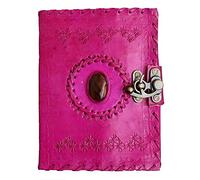 PRASTARA Genuine Leather & Handmade Paper Stone Diary Notebook Journal for Personal Use or Gift Size 5x7 Antique Handmade Leather Bound Daily Notepad for Men & Women (Pink)