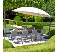 prats extending dining table 8 armchairs parasol in charcoal