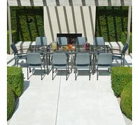 prats extending dining table with 10 armchairs in charcoal