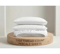 PRATYUX 1000 Thread Count Percale Cotton Fitted Sheet & Pillowcase Set |Large Emperor 215cm x 215cm, Pure White Colour| - Extra Deep 38cm Pocket - Breathable Percale Weave Bed Linen Bundle