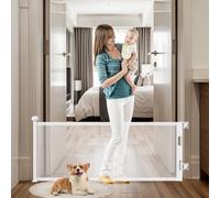 Pravoluxmax 24" Tall Retractable Baby Gates to Step Over, Short Dog Gates Pet Gate for Puppies Small Dogs, 0-55" Wide Adjustable Mesh Baby Gate for Doorways and Stairs, Indoor/Outdoor Use