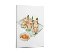 Prawn Spring Rolls on White Plate with Orange Red Dipping Sauce Decorative Painting Canvas Wall Posters And Modern Family Bedroom Decor 24x36inch(60x90cm)
