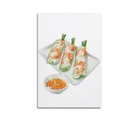 Prawn Spring Rolls on White Plate with Orange Red Dipping Sauce Decorative Painting Canvas Wall Posters And Modern Family Bedroom Decor 08x12inch(20x30cm)