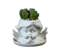 Pray Angel Succulent Plants Pots Cute Small Planter Pot with Saucer, Novelty Air Plant Display Holder Miniature Greenery Bonsai Container for Home Office Garden Decoration, (Beige) No Plants