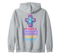 Pray Diamond Painting Sleep Repeat Funny Christian Phrase Zip Hoodie