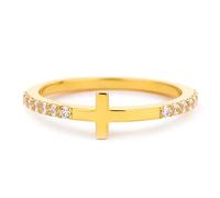 Pray Double-sided Stones Cross Ring, 925 Sterling Silver Gold Plated Cubic Zirconia Stackable Christian Pray Rings, Religious Fatih Ring for Women, Inspirational Rings jewelry (5)