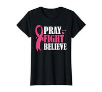 Pray Fight Believe Awareness Support Warrior Value Graphic T-Shirt, Women, Black, M