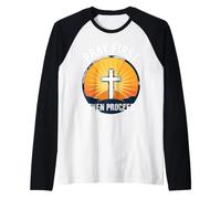 Pray First Then Proceed Christian Faith Cross Raglan Baseball Tee