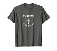 Pray for Us St. Michael Patron Saint T-Shirt, Men, Asphalt Grey, 4X-Large