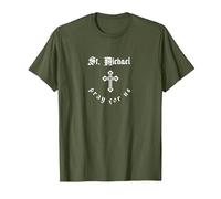Pray for Us St. Michael Patron Saint T-Shirt, Men, Olive Green, XX-Large