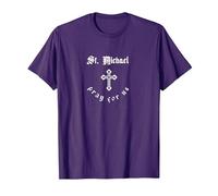 Pray for Us St. Michael Patron Saint T-Shirt, Men, Purple, Medium