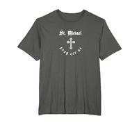 Pray for Us St. Michael Patron Saint T-Shirt, Men's Big and Tall, Asphalt Grey, 6X Tall