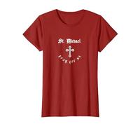 Pray for Us St. Michael Patron Saint T-Shirt, Women, Cranberry Red, Large