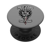 Pray Hard Fight Demons Awesome Punk Vintage Christian Emo PopSockets Adhesive PopGrip