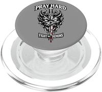 Pray Hard Fight Demons Awesome Punk Vintage Christian Emo PopSockets PopGrip for MagSafe