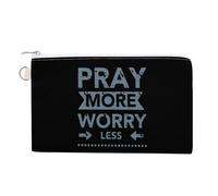 Pray More Worry Less Coin Purse Fashion Canvas Pouch Portable Wallet Makeup Bag for Men Women