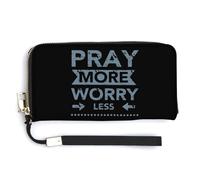 Pray More Worry Less Leather Wallet Fashion Purse Long Pouch with Wrist Strap for Men Women