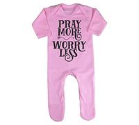 Pray More Worry Less Religious Faith Quote [FHSVG] Baby Romper Jumpsuit with feet, 3-6 Months, Pastel Pink