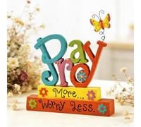 “PRAY More, Worry Less” Resin Word Ornament with Butterfly - 4.06'' Small Inspirational Tabletop Decor for Shelf, Desk or Home Display