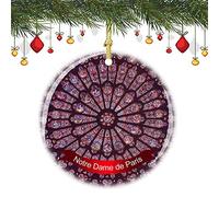 Pray Notre Dame de Paris North and South Rose Windows Porcelain Christmas Ornament Double-Sided Ceramic Ornament,3 Inches