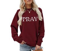 "Pray On It Over It Through It" Inspirational Sweatshirt - Women's Faith Based Crewneck Long Sleeve Pullover Top(Wine red,M)