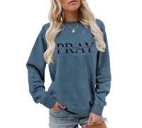 "Pray On It Over It Through It" Inspirational Sweatshirt - Women's Faith Based Crewneck Long Sleeve Pullover Top(Blue,S)