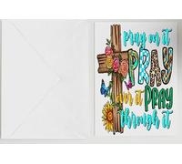 Pray on It Pray over It Pray through It Christian Greeting Card with Envelope, Inspirational Religious Encouragement Card, Rustic Floral Cross Design, Blank Inside, Faith Card for Women, Friend, Mum