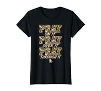 Pray On It Pray Over It Pray Through It Christian Religious Value Graphic T-Shirt, Women, Black, L