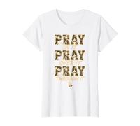 Pray On It Pray Over It Pray Through It Christian Religious Value Graphic T-Shirt, Women, White, S