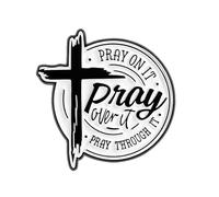 Pray On It Pray Over It Pray Through It Enamel Pin - 2.9cm x 2.9cm Christian Cross Badge for Jackets, Bags & Lanyards - Inspirational Faith Gift for Believers & Prayer Warriors