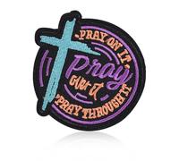 Pray On It Pray Through It Get It Patch, Neon Christian Cross Embroidered Iron On/Sew On Applique for Jackets, Hats, Backpacks & Hoodies, Inspirational Spiritual Badge for Believers Churchgoers