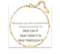 Pray On It Sterling Silver Cross Bracelet for Women, Christian Faith Bracelet - Friend, Lover, Daughter, Sister Gifts (Gold)