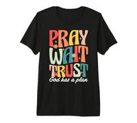 Pray Wait Trust God Has A Plan Retro Groovy Christian Premium T-Shirt