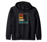 Pray Wait Trust God Has A Plan Vintage Christian Zip Hoodie