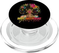 Pray Wait Trust God Plan Jesus Christian Black Woman Afro PopSockets PopGrip for MagSafe