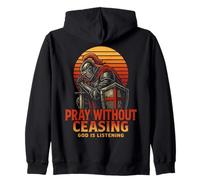 Pray Without Ceasing Christian Prayer Knight 80s Retro Zip Hoodie