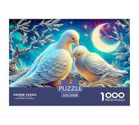 Prayer And Peace 1000 Pcs Two Doves Moonlit Water Scenedurable Plastic Puzzle for Grandparents Smooth Finish Precision Cut Gift Easy to Assemble 52x38cm/1000pcs