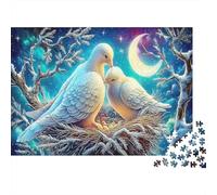 Prayer And Peace Sturdy Paper Two Doves on Branch with Moon Jigsaw Puzzle Educational Family Activity 52x38cm/1000pcs