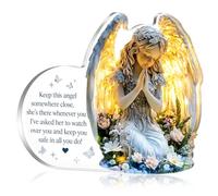 Prayer Angel Ornament, 2D Acrylic Figure with Blessings Sentence & Angel Wings, Delicate Angels Plaque for Garden, Tabletop and Bedroom Decor, Healing Guardian Angel Gifts for Women & Girls