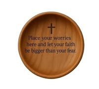 Prayer Bowl, Engraved Wooden Blessing Dish for Home, Elegant Decor with Religious Gift, Spiritual Home Ornament for Worship, Meditation, Yoga, Altar, Temple and Offices Inches