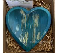 Prayer Bowl Heart Shape, Wooden Praying Bowl in Blue with Gold Foil Accents, Hand-Carved Pine Wood Decor featuring 3 Crosses and Prayer Card, Christian Gifts for Women and Men for Home Meditation and