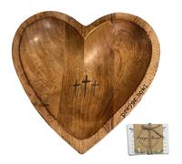 Prayer Bowl with Card Heart Shaped Religious Christian Prayer Bowl Wooden with Cross Carving 9x9 Inch Decorative Bowl Congregation Gifts Prayer Bowl Wooden Prayer Bowls with Cards Heart Shaped Bowl