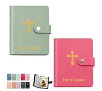 Prayer Card Holder Book Catholic Faux Leather Holy Organizer with Snap Closure Pocket Carrying Case for Religious Funeral Cards Keepsake Album Holds up to 40 Christian Gift Saint Medals(Mix2h)