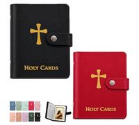 Prayer Card Holder Book Catholic Faux Leather Holy Organizer with Snap Closure Pocket Carrying Case for Religious Funeral Cards Keepsake Album Holds up to 40 Christian Gift Saint Medals(Mix2f)
