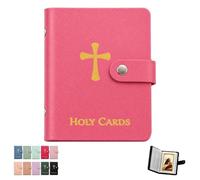 Prayer Card Holder Book Catholic Faux Leather Holy Organizer with Snap Closure Pocket Carrying Case for Religious Funeral Cards Keepsake Album Holds up to 40 Christian Gift Saint Medals(Pink)
